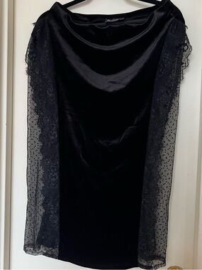 ASOS Black Midi Velvet skirt with Lace Side Panels